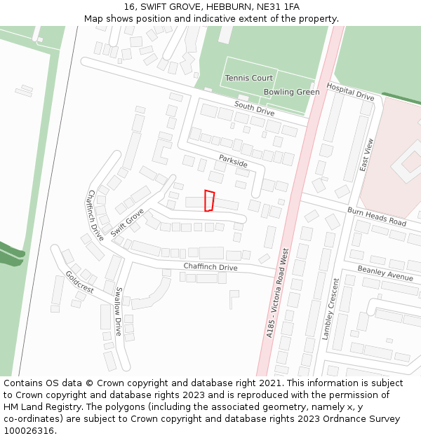 16, SWIFT GROVE, HEBBURN, NE31 1FA: Location map and indicative extent of plot