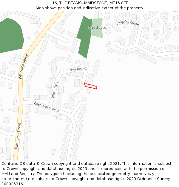 16, THE BEAMS, MAIDSTONE, ME15 8EF: Location map and indicative extent of plot