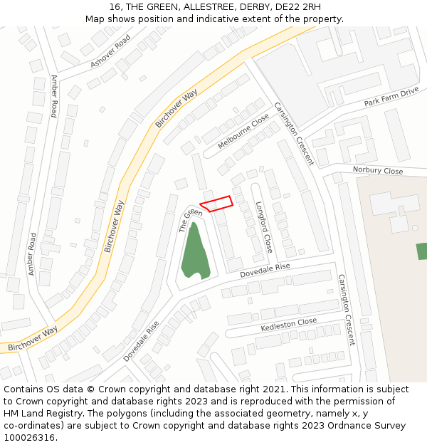 16, THE GREEN, ALLESTREE, DERBY, DE22 2RH: Location map and indicative extent of plot