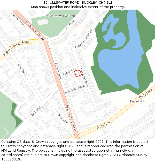 16, ULLSWATER ROAD, BUCKLEY, CH7 3LE: Location map and indicative extent of plot