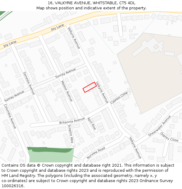 16, VALKYRIE AVENUE, WHITSTABLE, CT5 4DL: Location map and indicative extent of plot