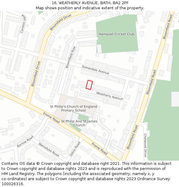 16, WEATHERLY AVENUE, BATH, BA2 2PF: Location map and indicative extent of plot