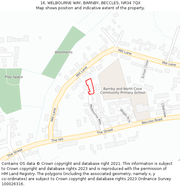 16, WELBOURNE WAY, BARNBY, BECCLES, NR34 7QX: Location map and indicative extent of plot