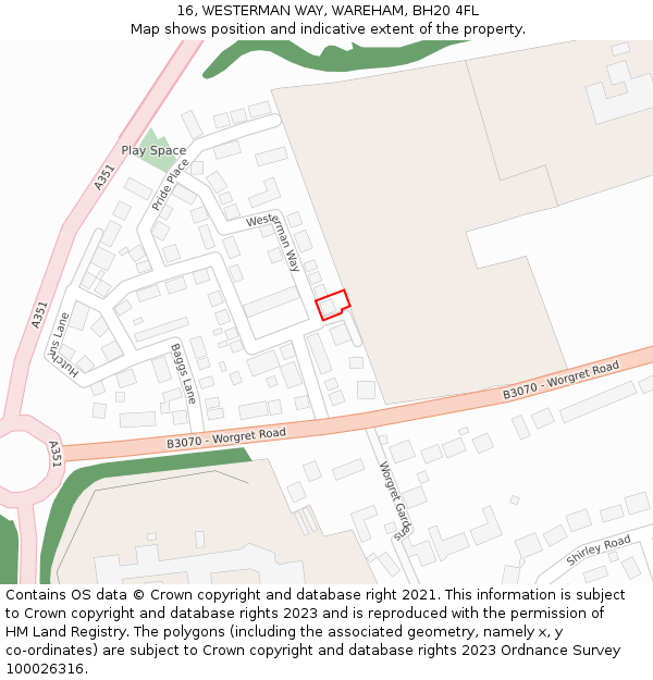 16, WESTERMAN WAY, WAREHAM, BH20 4FL: Location map and indicative extent of plot