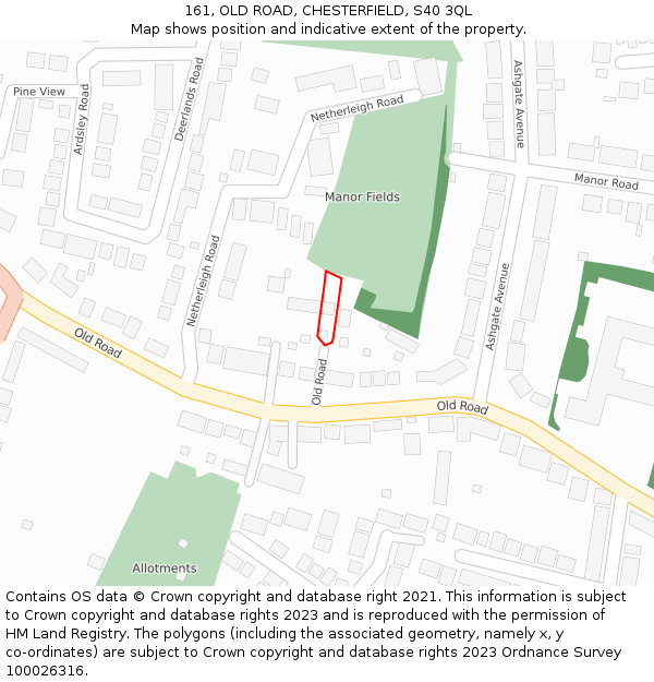 161, OLD ROAD, CHESTERFIELD, S40 3QL: Location map and indicative extent of plot