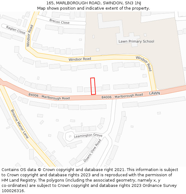 165, MARLBOROUGH ROAD, SWINDON, SN3 1NJ: Location map and indicative extent of plot