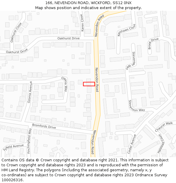 166, NEVENDON ROAD, WICKFORD, SS12 0NX: Location map and indicative extent of plot