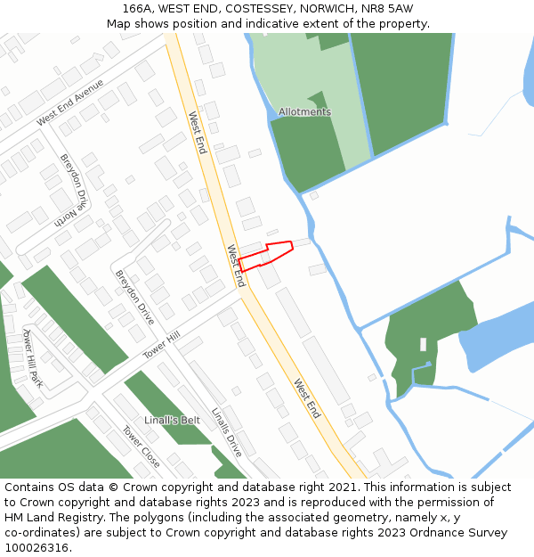 166A, WEST END, COSTESSEY, NORWICH, NR8 5AW: Location map and indicative extent of plot