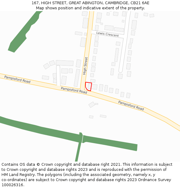 167, HIGH STREET, GREAT ABINGTON, CAMBRIDGE, CB21 6AE: Location map and indicative extent of plot