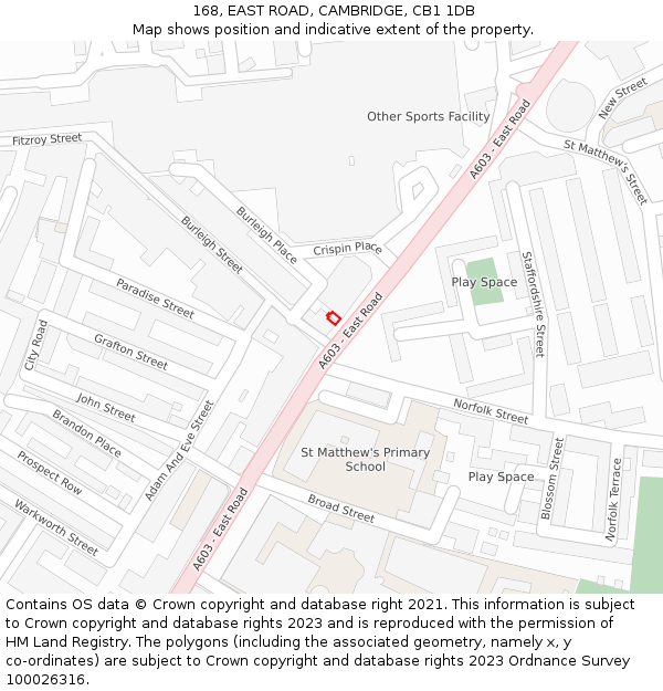 168, EAST ROAD, CAMBRIDGE, CB1 1DB: Location map and indicative extent of plot