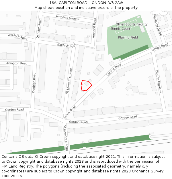 16A, CARLTON ROAD, LONDON, W5 2AW: Location map and indicative extent of plot