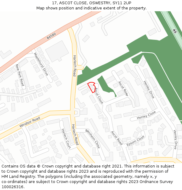 17, ASCOT CLOSE, OSWESTRY, SY11 2UP: Location map and indicative extent of plot