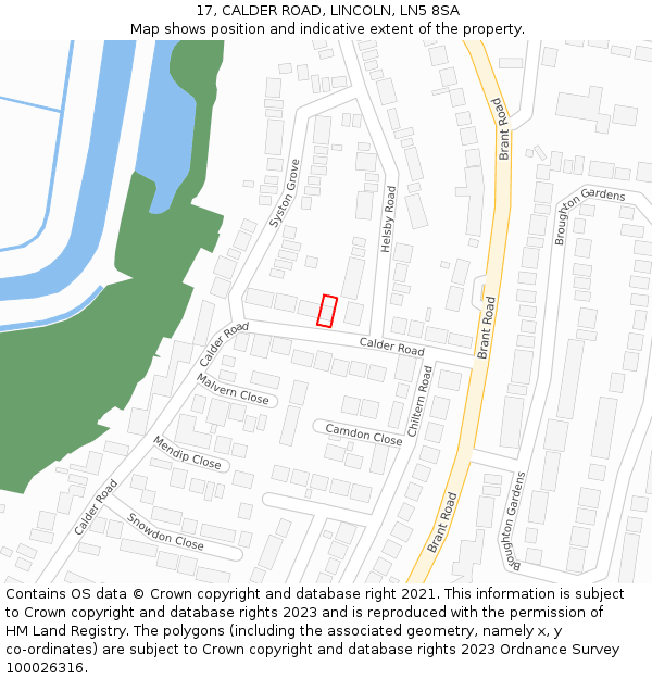 17, CALDER ROAD, LINCOLN, LN5 8SA: Location map and indicative extent of plot