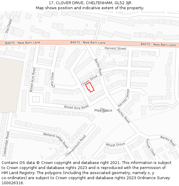 17, CLOVER DRIVE, CHELTENHAM, GL52 3JR: Location map and indicative extent of plot