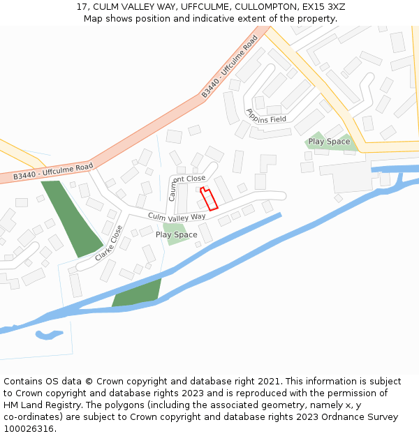 17, CULM VALLEY WAY, UFFCULME, CULLOMPTON, EX15 3XZ: Location map and indicative extent of plot