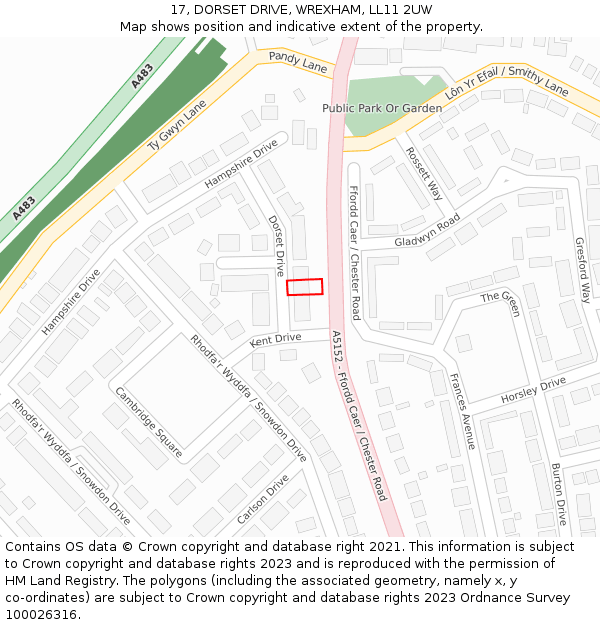 17, DORSET DRIVE, WREXHAM, LL11 2UW: Location map and indicative extent of plot