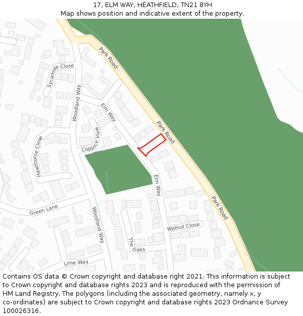 17, ELM WAY, HEATHFIELD, TN21 8YH: Location map and indicative extent of plot