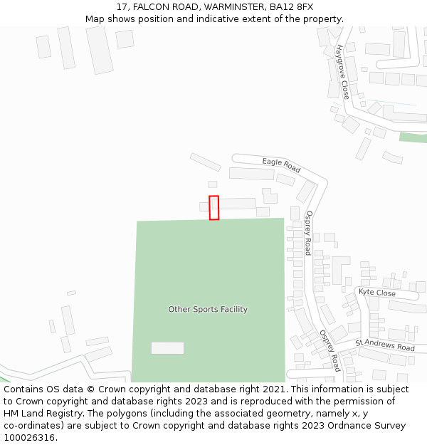 17, FALCON ROAD, WARMINSTER, BA12 8FX: Location map and indicative extent of plot