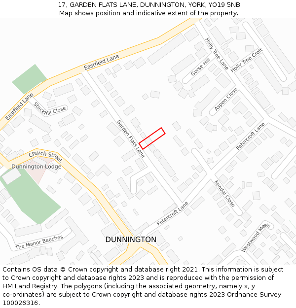 17, GARDEN FLATS LANE, DUNNINGTON, YORK, YO19 5NB: Location map and indicative extent of plot