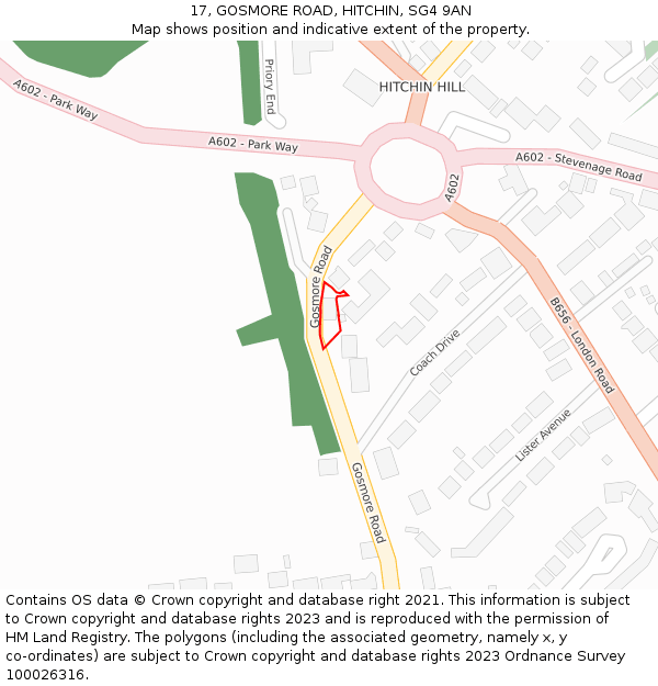 17, GOSMORE ROAD, HITCHIN, SG4 9AN: Location map and indicative extent of plot