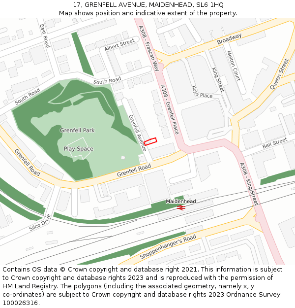 17, GRENFELL AVENUE, MAIDENHEAD, SL6 1HQ: Location map and indicative extent of plot