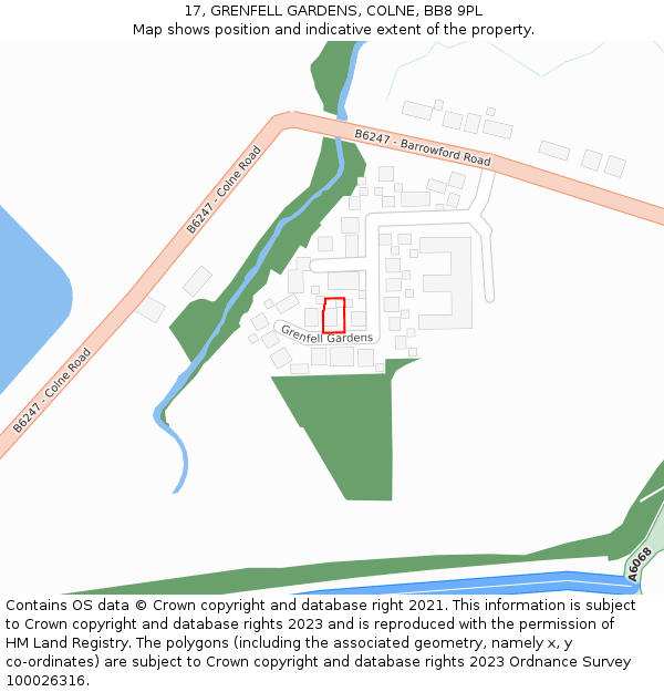 17, GRENFELL GARDENS, COLNE, BB8 9PL: Location map and indicative extent of plot