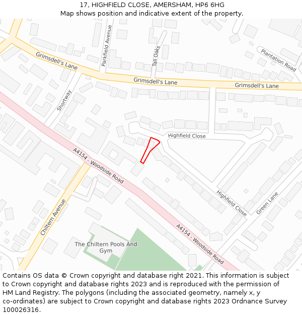 17, HIGHFIELD CLOSE, AMERSHAM, HP6 6HG: Location map and indicative extent of plot