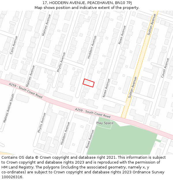 17, HODDERN AVENUE, PEACEHAVEN, BN10 7PJ: Location map and indicative extent of plot