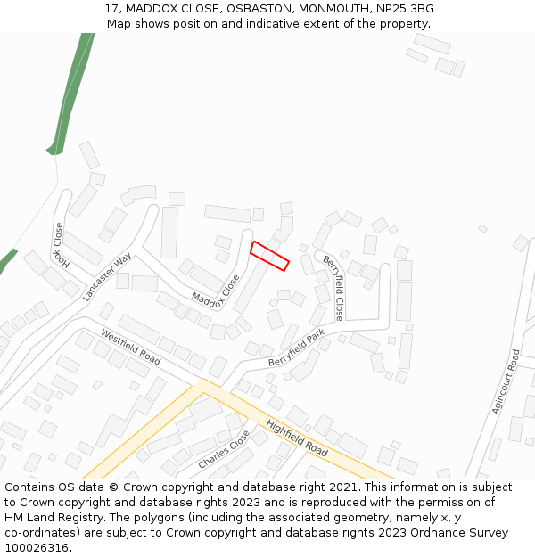 17, MADDOX CLOSE, OSBASTON, MONMOUTH, NP25 3BG: Location map and indicative extent of plot