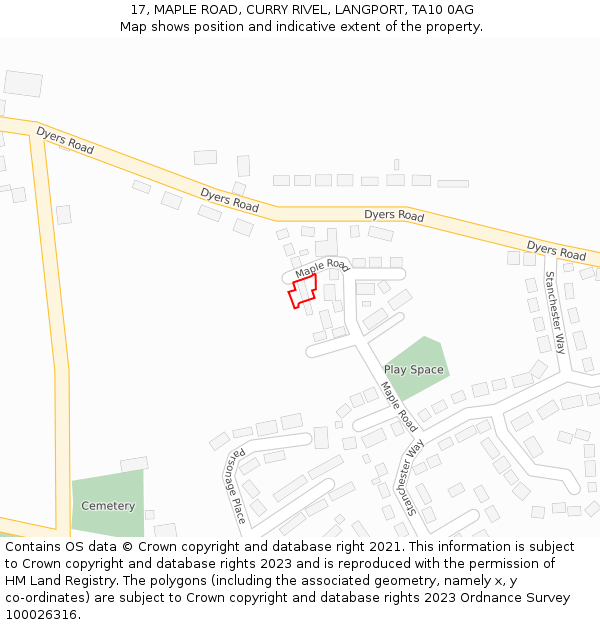 17, MAPLE ROAD, CURRY RIVEL, LANGPORT, TA10 0AG: Location map and indicative extent of plot