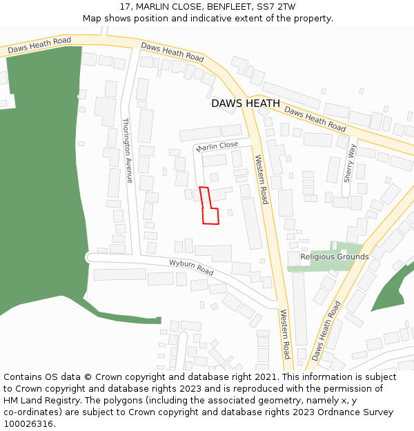 17, MARLIN CLOSE, BENFLEET, SS7 2TW: Location map and indicative extent of plot