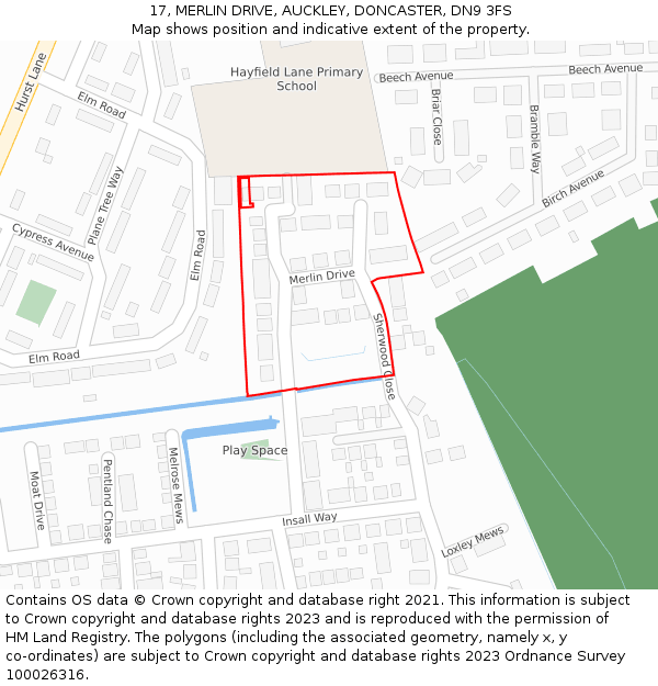 17, MERLIN DRIVE, AUCKLEY, DONCASTER, DN9 3FS: Location map and indicative extent of plot