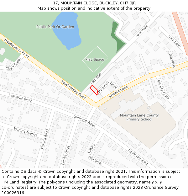 17, MOUNTAIN CLOSE, BUCKLEY, CH7 3JR: Location map and indicative extent of plot