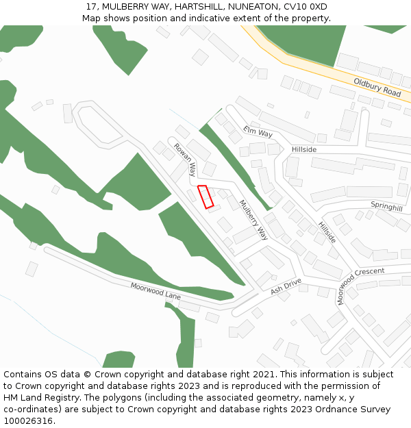 17, MULBERRY WAY, HARTSHILL, NUNEATON, CV10 0XD: Location map and indicative extent of plot