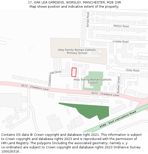 17, OAK LEA GARDENS, WORSLEY, MANCHESTER, M28 1NR: Location map and indicative extent of plot