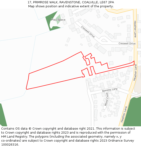 17, PRIMROSE WALK, RAVENSTONE, COALVILLE, LE67 2PA: Location map and indicative extent of plot