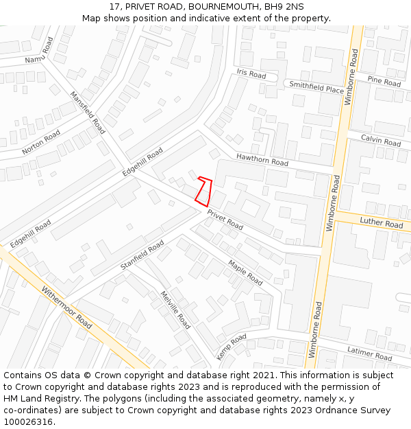 17, PRIVET ROAD, BOURNEMOUTH, BH9 2NS: Location map and indicative extent of plot