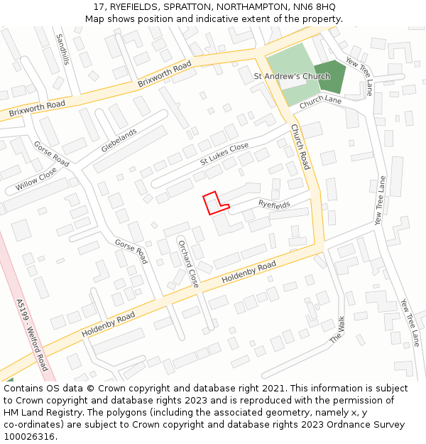 17, RYEFIELDS, SPRATTON, NORTHAMPTON, NN6 8HQ: Location map and indicative extent of plot