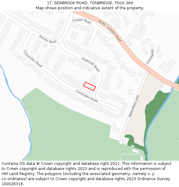 17, SEABROOK ROAD, TONBRIDGE, TN10 3AS: Location map and indicative extent of plot