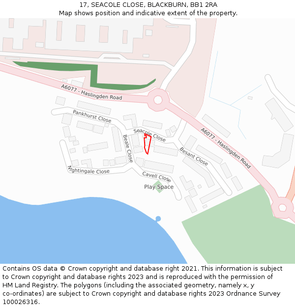 17, SEACOLE CLOSE, BLACKBURN, BB1 2RA: Location map and indicative extent of plot