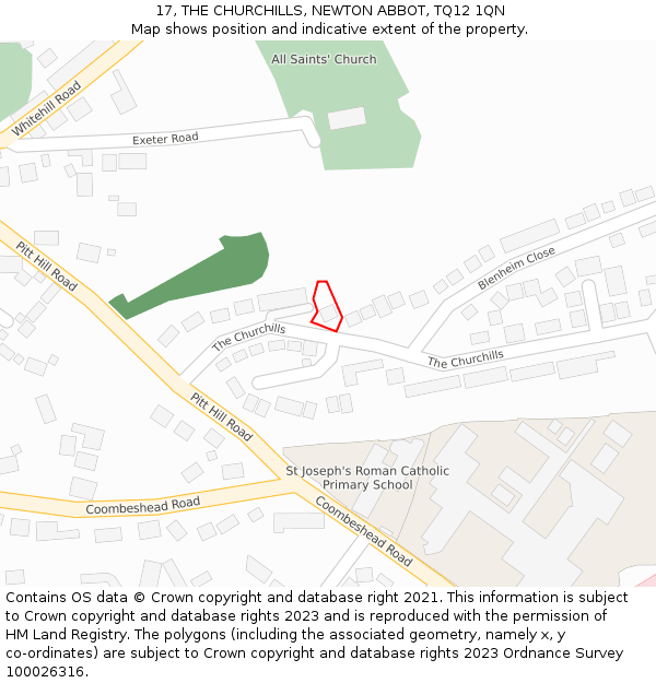 17, THE CHURCHILLS, NEWTON ABBOT, TQ12 1QN: Location map and indicative extent of plot