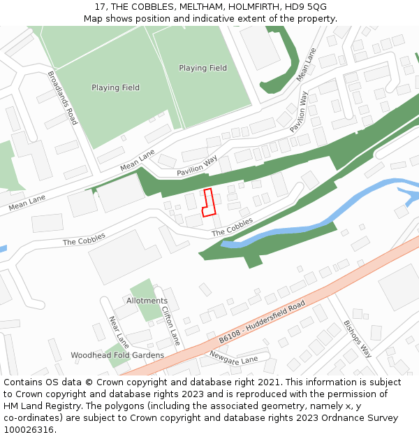 17, THE COBBLES, MELTHAM, HOLMFIRTH, HD9 5QG: Location map and indicative extent of plot