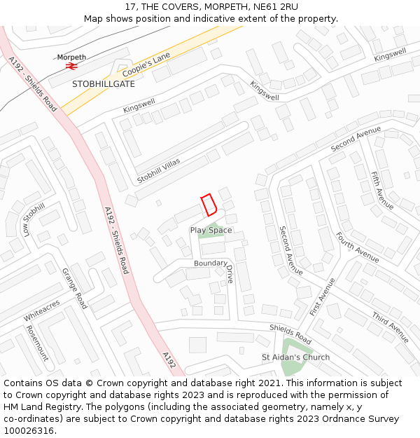 17, THE COVERS, MORPETH, NE61 2RU: Location map and indicative extent of plot