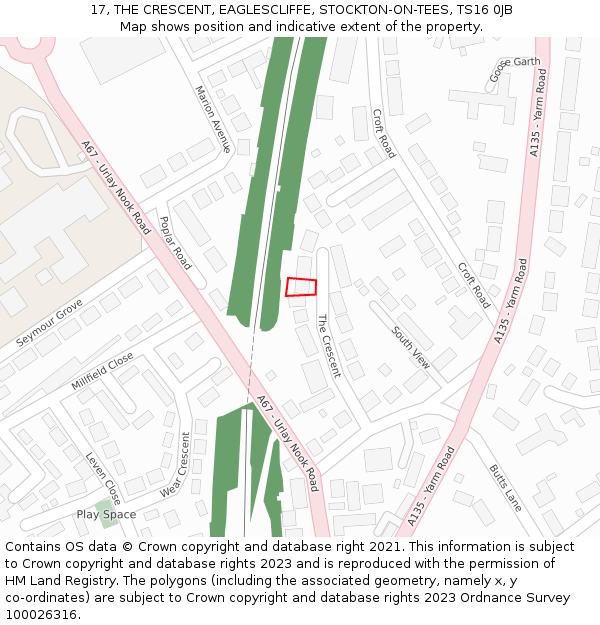 17, THE CRESCENT, EAGLESCLIFFE, STOCKTON-ON-TEES, TS16 0JB: Location map and indicative extent of plot