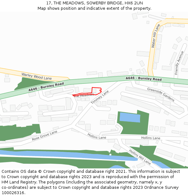 17, THE MEADOWS, SOWERBY BRIDGE, HX6 2UN: Location map and indicative extent of plot