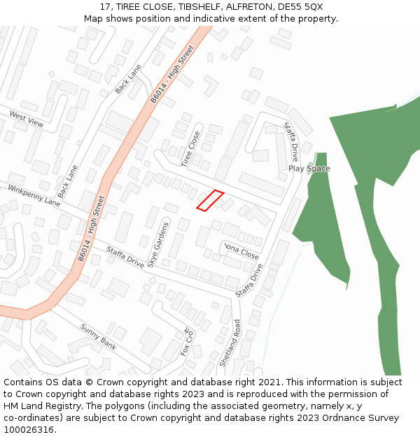 17, TIREE CLOSE, TIBSHELF, ALFRETON, DE55 5QX: Location map and indicative extent of plot