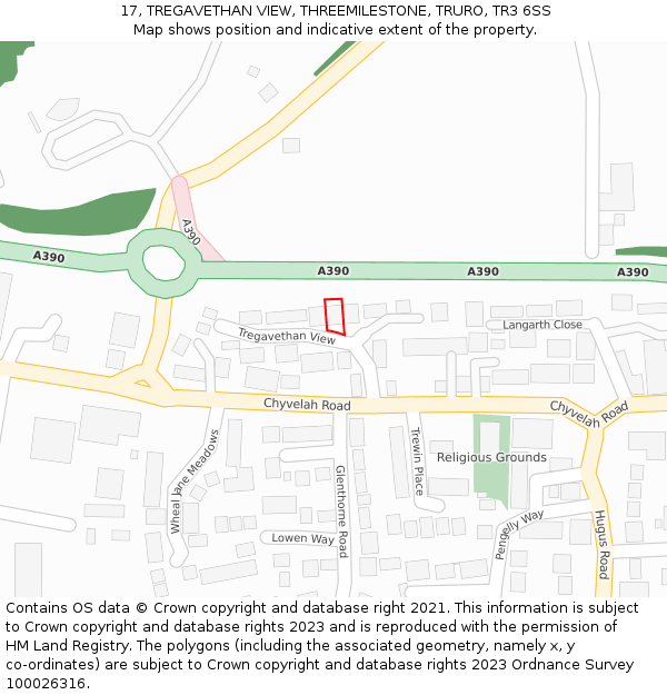 17, TREGAVETHAN VIEW, THREEMILESTONE, TRURO, TR3 6SS: Location map and indicative extent of plot