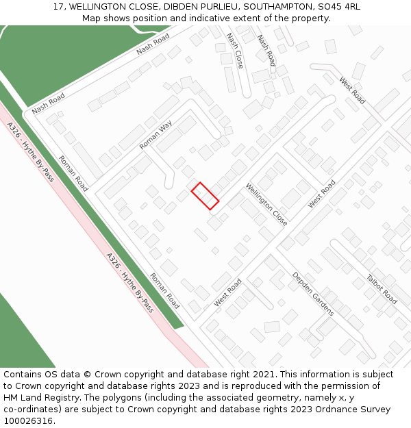 17, WELLINGTON CLOSE, DIBDEN PURLIEU, SOUTHAMPTON, SO45 4RL: Location map and indicative extent of plot