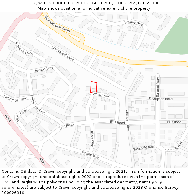 17, WELLS CROFT, BROADBRIDGE HEATH, HORSHAM, RH12 3GX: Location map and indicative extent of plot