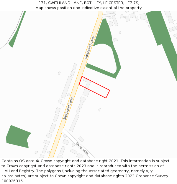 171, SWITHLAND LANE, ROTHLEY, LEICESTER, LE7 7SJ: Location map and indicative extent of plot